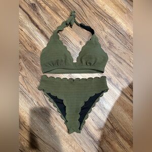Scalloped Olive Green Bikini Set